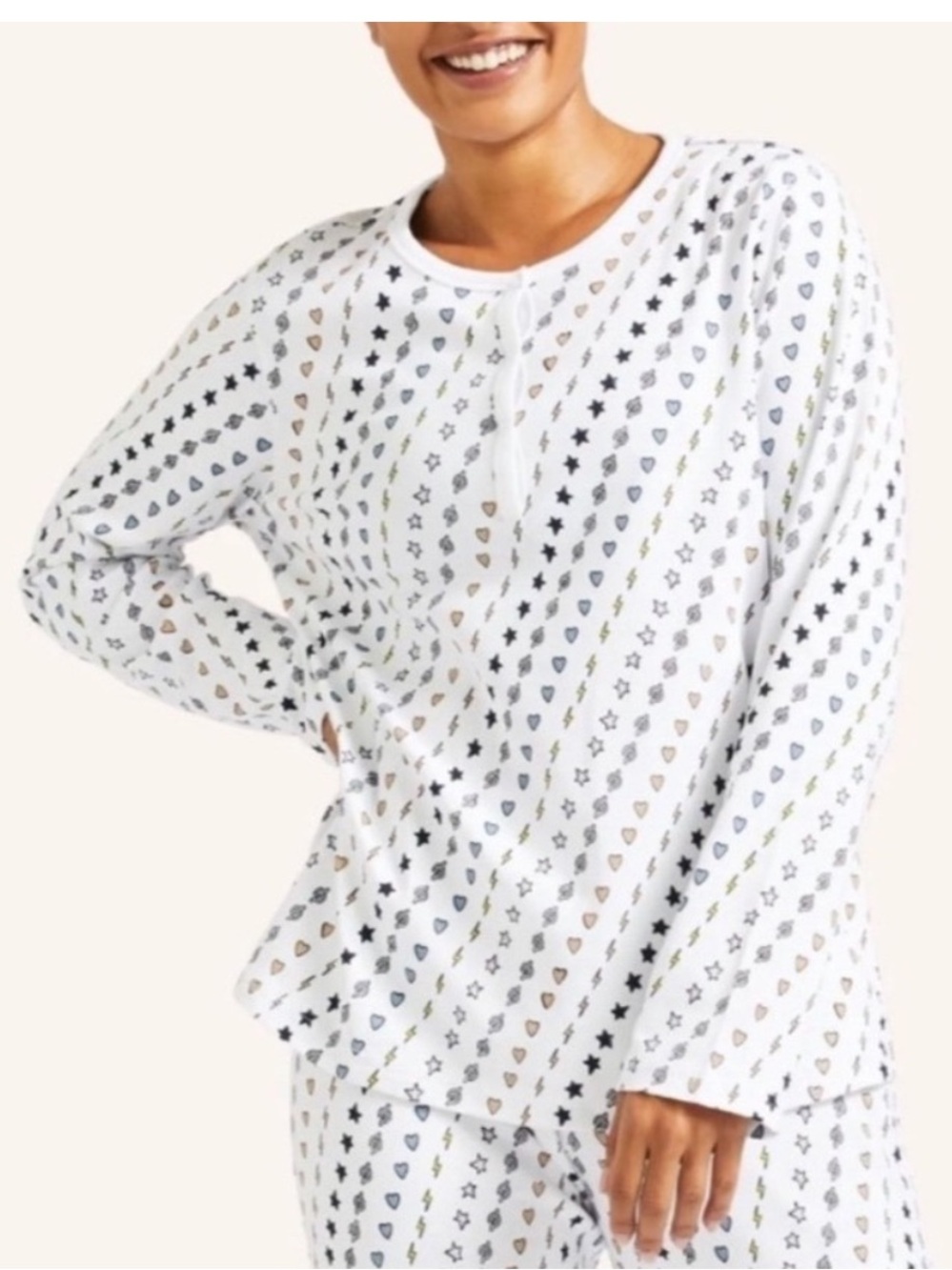 Roller Rabbit X Peloton Stars Hearts Cotton Long Sleeve Pajama Sleep Top Sz. M